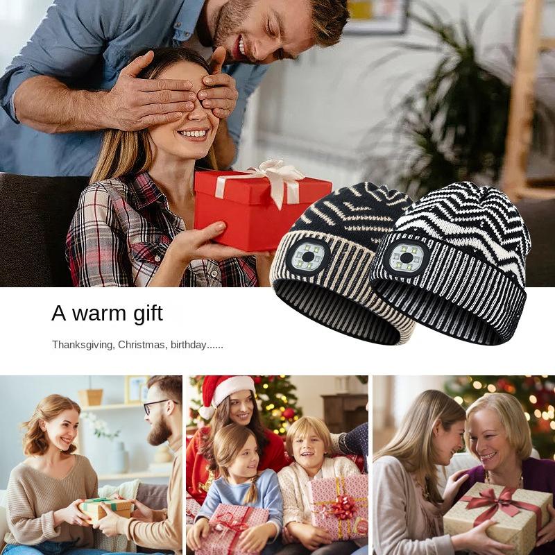 Light-Emitting Windproof Thermal LED Knit Hat with Rechargeable Detachable Three-Color Night-Vision LED Cap