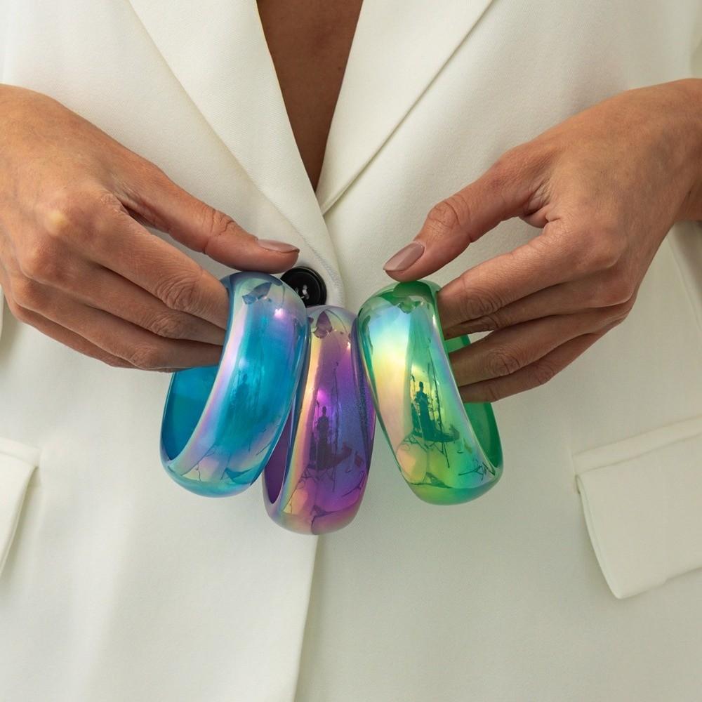 Punk Hip Hop Laser Bracelets Transparent Chunky Bangles Colorful Resin Bangles  Women Jewelry