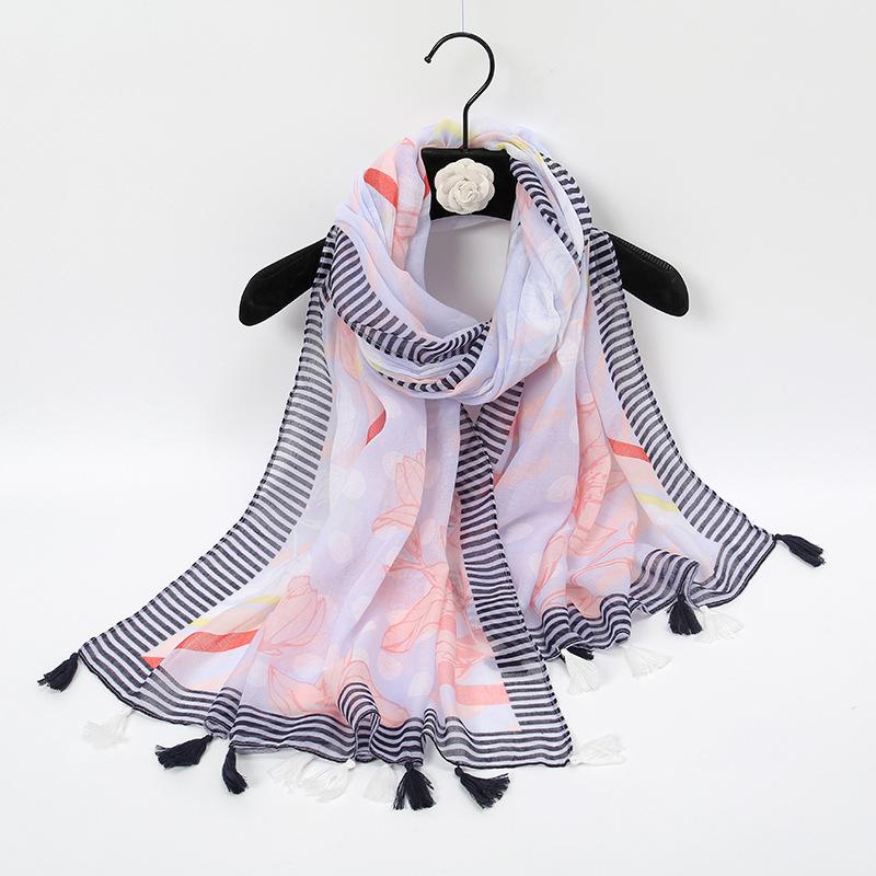 Stort Boho skjerf for kvinner Lett blomstertrykkskjerf Høst Vinter Mote Frynsede sjalomslag, 60 farger