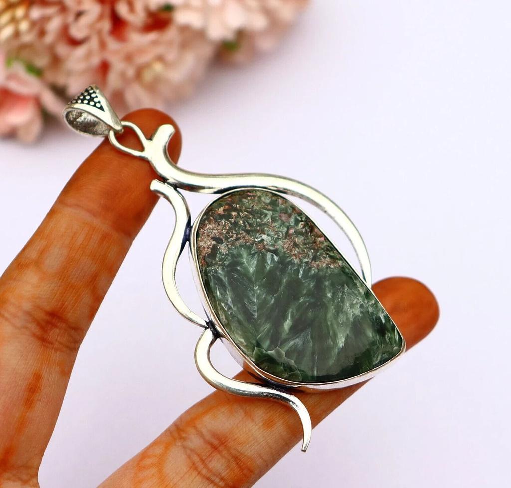 Seraphinite Pendant/ Seraphinite Necklace/ Green Seraphinite Pendant