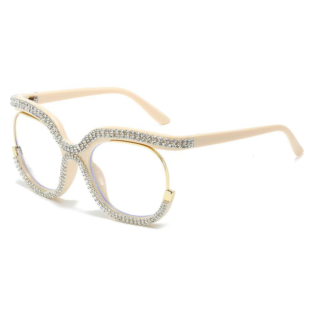 European & American Anti-blue Light Women's Glasses with Clear Lenses and Rhinestone-Inlaid Frame
