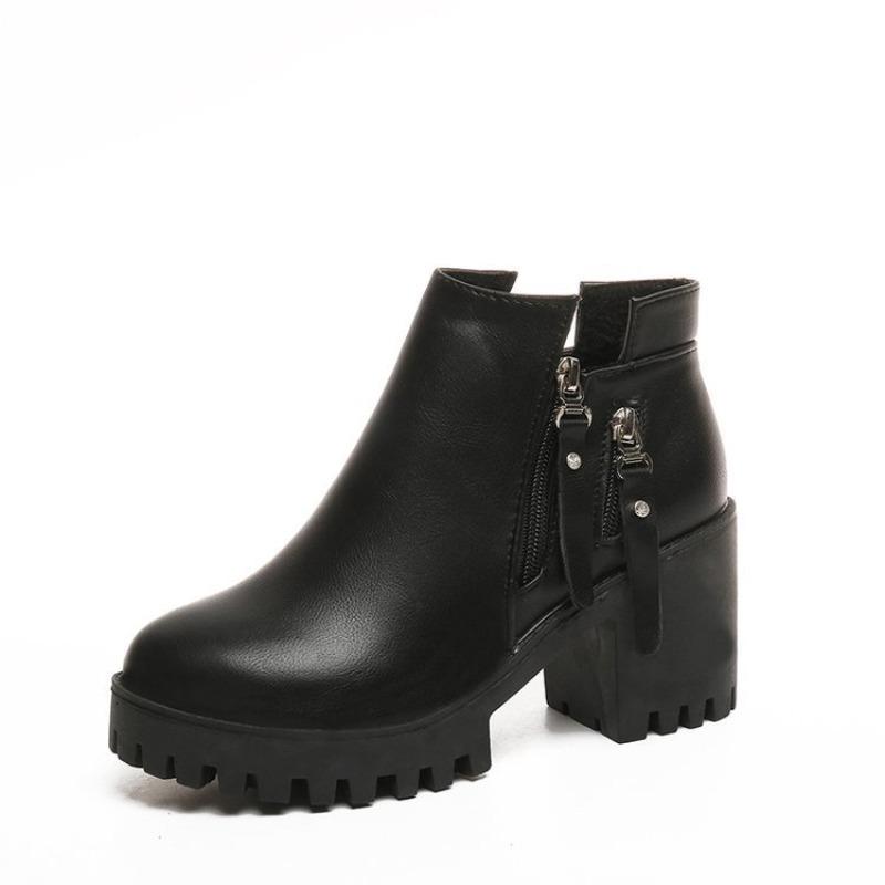 Autumn Winter Thick Heel Women's Ankle Boots Anti-slip Ladies Casual Footwear British Style Platform Side Zipper High Heel Shoes