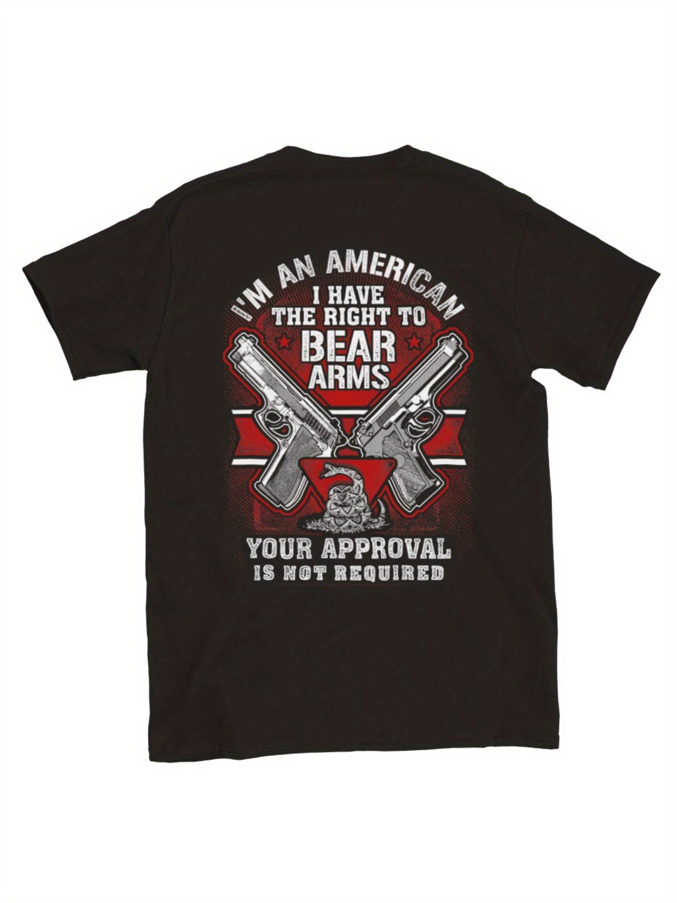 Mens Patriotic I Have the Right to Bear Arms Graphic TShirt 100 Cotton Regular Fit Casual Casual Attire Dark Brown wit S