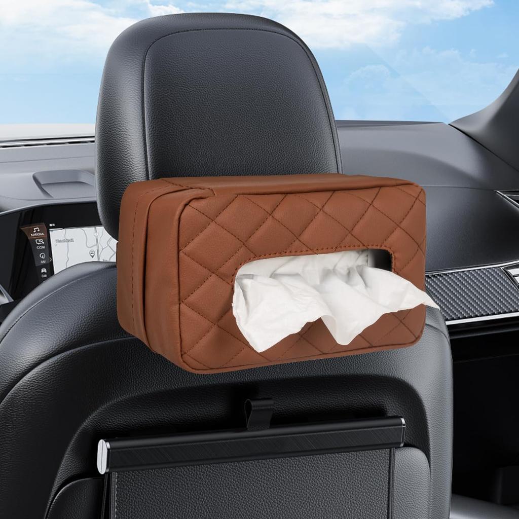 Car Tissue Holder, Standard Tissue Holder For Car Pu Leather Car Napkin Holder, Car Backseat Extra Large Tissue Organization Fit For 120-150 Tissues