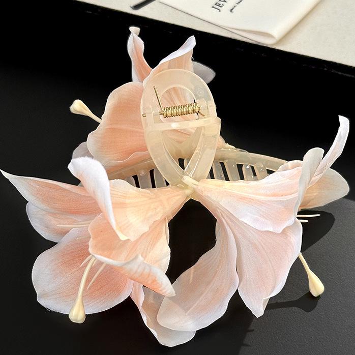 High-End Forest Style Lily Flower Hair Clip - Aesthetic Simulation Shark Grip for Women