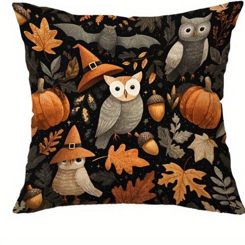 Halloween Themed Pillowcases with Owls, Pumpkins, Bats & Leaves - Spooky and Cozy Decor for Your Home Sofa Cushion Cover