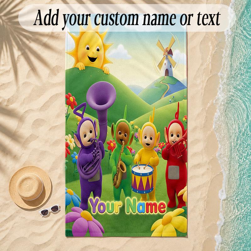 Beach TowelTeletubbies Custom Name Text Personalized Soft Towel for Beach Pool Indoor Home Decor Gift