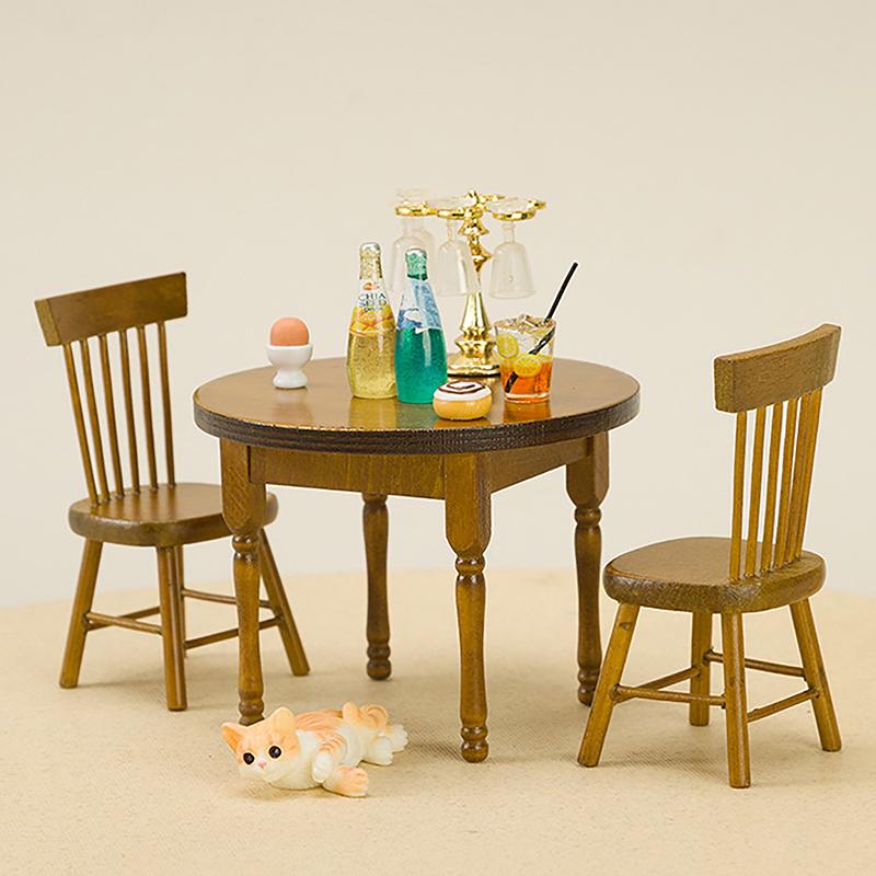 Décoration de maison de poupée mini table ronde et ensemble de chaises meubles scène modèle accessoires photo
