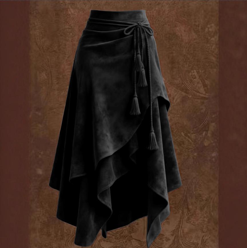 Women's 2025 Coffee Suede Half Skirt: Autumn Irregular Lace-up Slimming A-line Mid-length