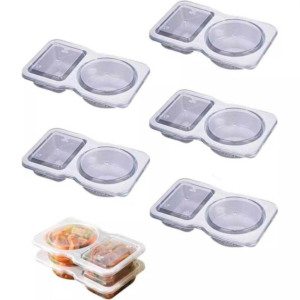 Plastic Double Compartment Condiment Container Transparent 14*8*2.5cm Double Condiment Containers with Lids Snack Container