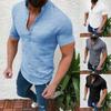 Men's Linen Short-sleeved Casual Shirt Collarless Standing Collar Summer Top