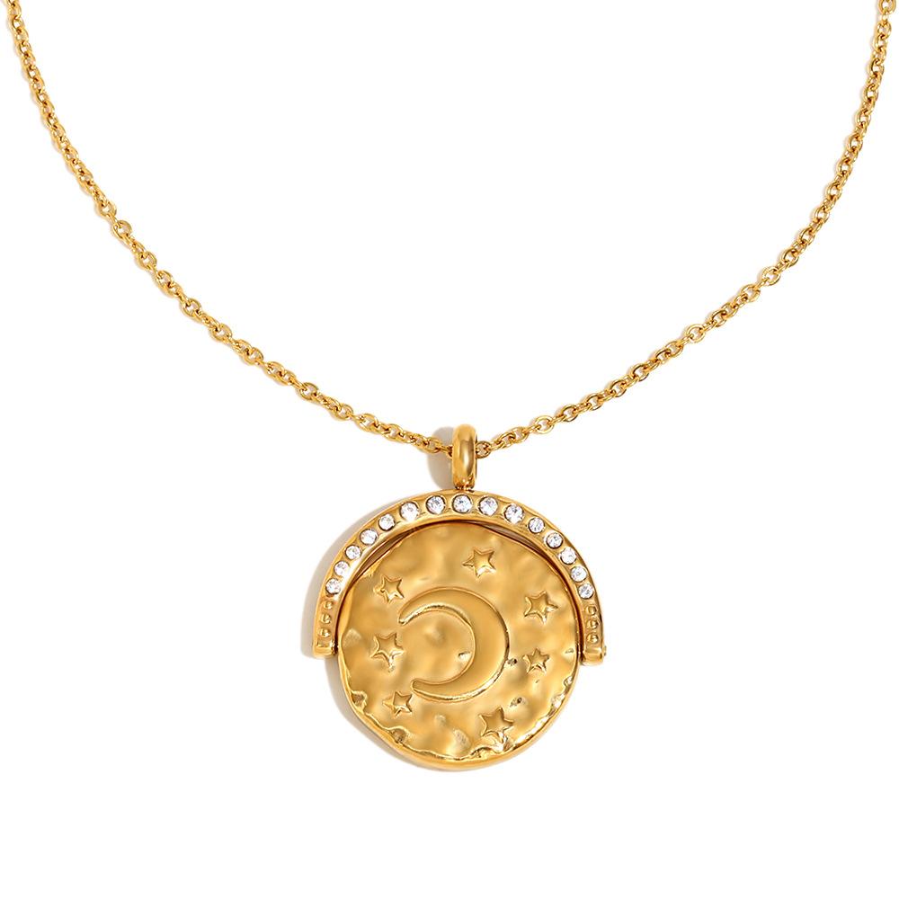 Retro Fashion Personality Pendant Unisex European American Niche Minimalist Creative Necklace 18K Gold Sun And Moon Accessories