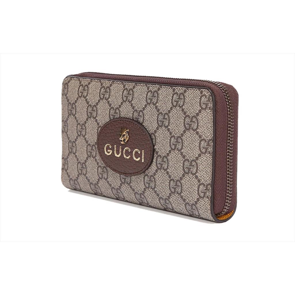 Gucci Seria Neo Vintage Długi Metalowy Zamek Błyskawiczny Z Logo Zdobionym Tygrysią Głową Płócienny I Skórzany Portfel Portfel Unisex Hebanowy Brązowy Żółty 473953-K9GOT-8861