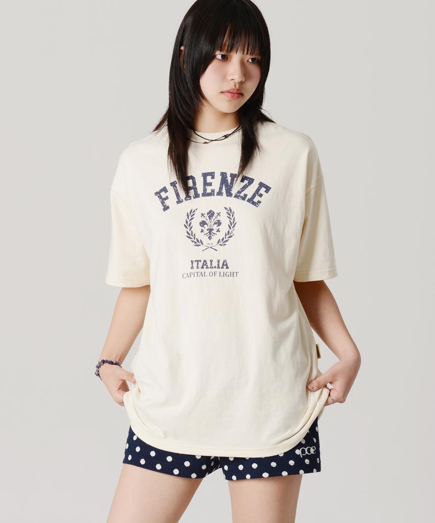PEACE MAKER Vintage Florence Lily Short Sleeve T-Shirt (Cream)