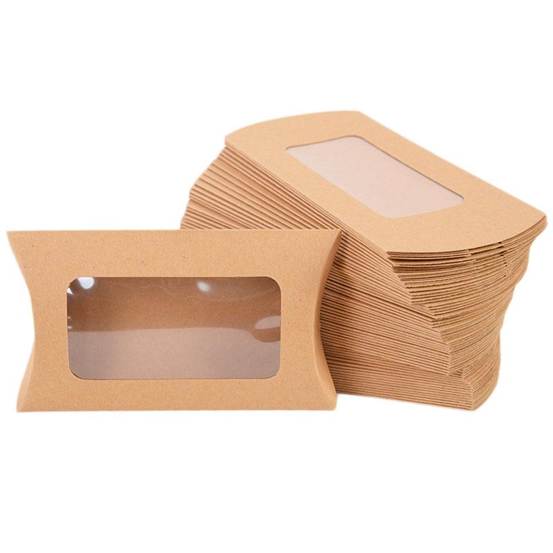 20/10 Pezzi Scatola Biscotti Caramelle Forma Cuscino con Finestra Matrimonio Natale Carta Kraft Scatole Confezionamento Regali Forniture Festa di Compleanno