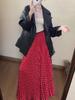 Korean-Japanese Red Polka Dot Chiffon Pleated High-Waist Slimming Long Skirt for Women
