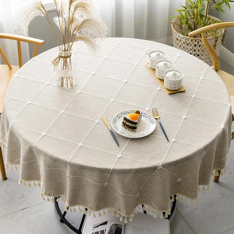 Plaid Cotton Linen Round Tablecloth Wedding Hotel Banquet Cloth Table Cover Indoor Dining Room Kitchen Outdoor Decor Manteles