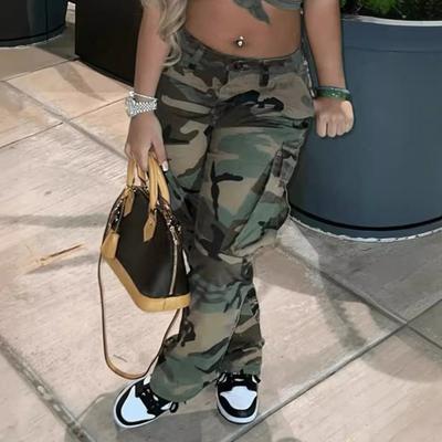 Pantalon cargo imprimé camouflage pour femmes Taille haute Jambe large Ample Streetwear Décontracté Camouflage Militaire Pantalon avec poches