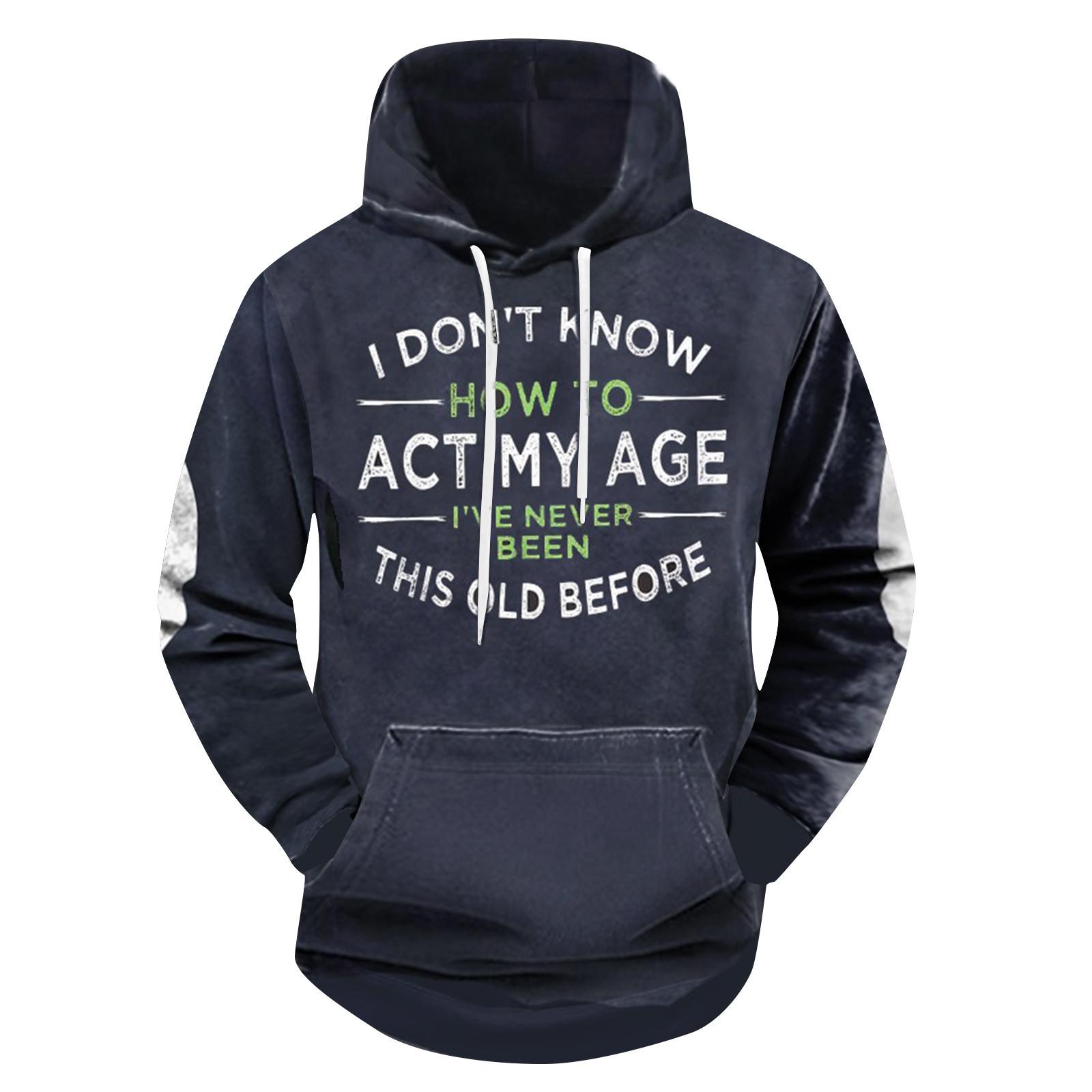 

Модный свободный мужской и женский свитер с капюшоном с длинным рукавом и принтом XL синий