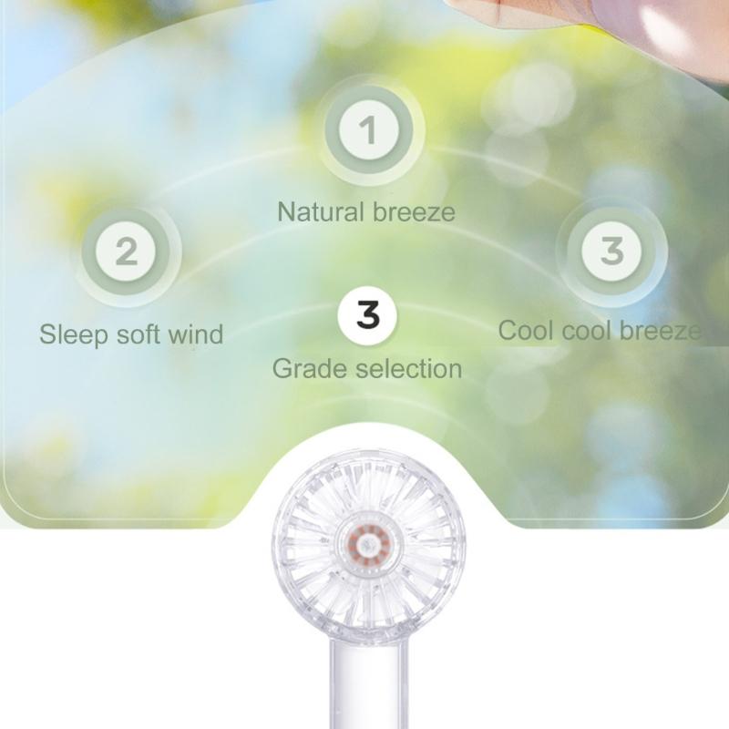 Mini Transparent Handheld Fan Adjustable 3 Speed 2000mAh USB Rechargeable Battery for Travel Outdoor Camping