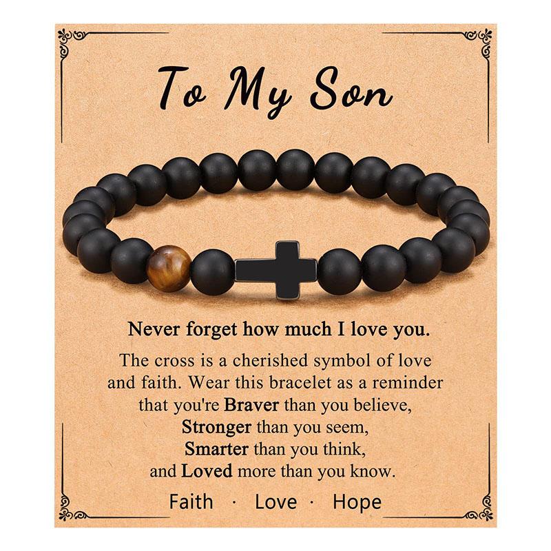 To Mens Boys Gifts Cross Bracelet for Son, Grandson, Dad, Godfather, Men Birthday Graduation Retirement Christmas Christian Gift for Teens Boys Men
