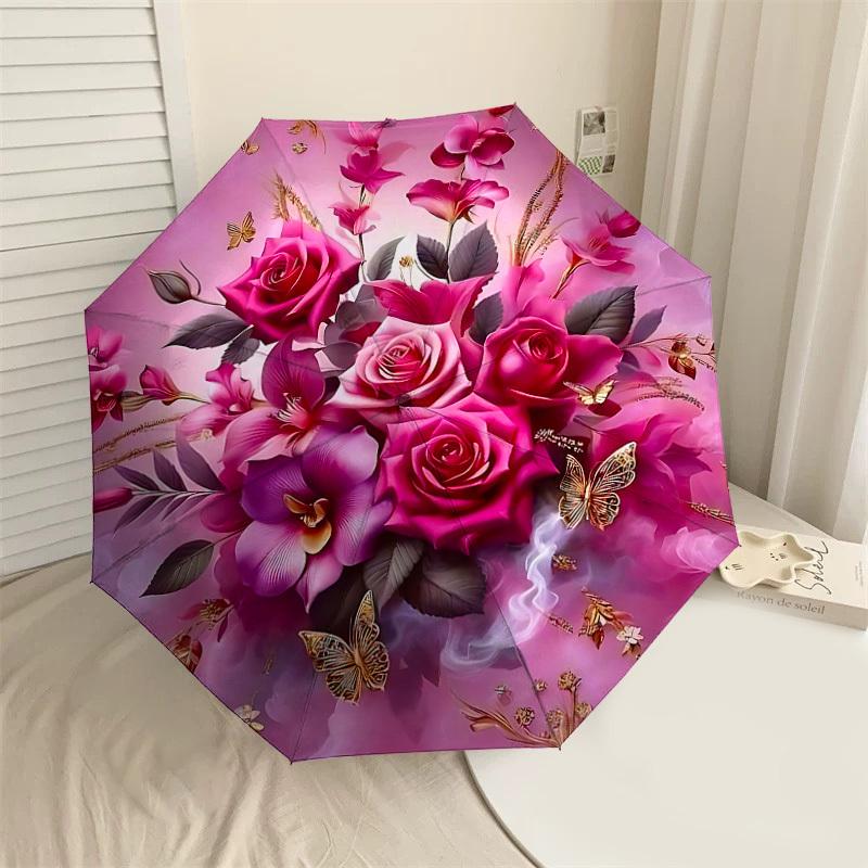 1PC Floral Bouquet ButterflyUmbrella-8-Rib Reinforced, Automatic Open, Lightweight & Durable, Cute Fashion Accessory for Outdoor-P138