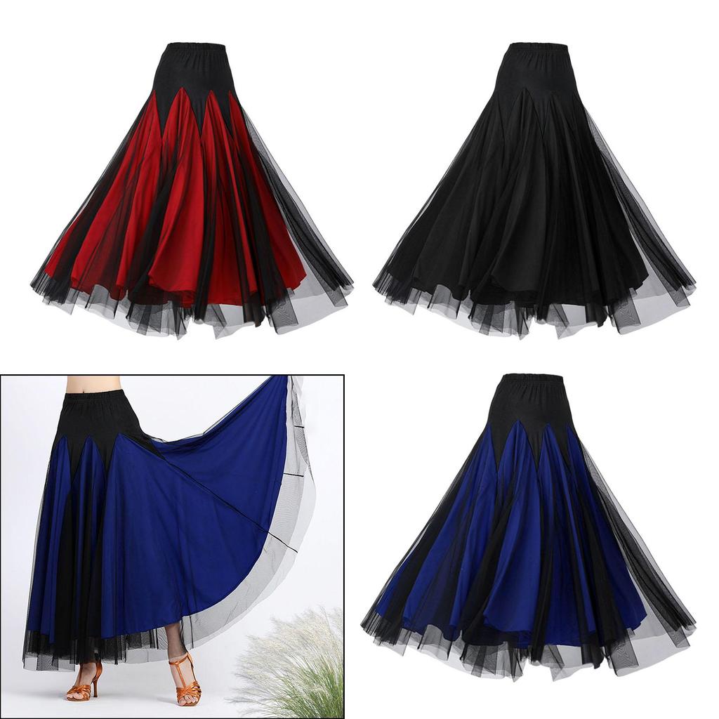 Women Ballroom Dance Skirt Latin Dance Dress Long Swing Skirt for Latin Stage Performance Party Dance Practice Competition Show