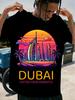Black Crew Neck TShirt Featuring The Dubai Skyline Available In Size S Perfect for Summer Casual Wear This Loose And Co