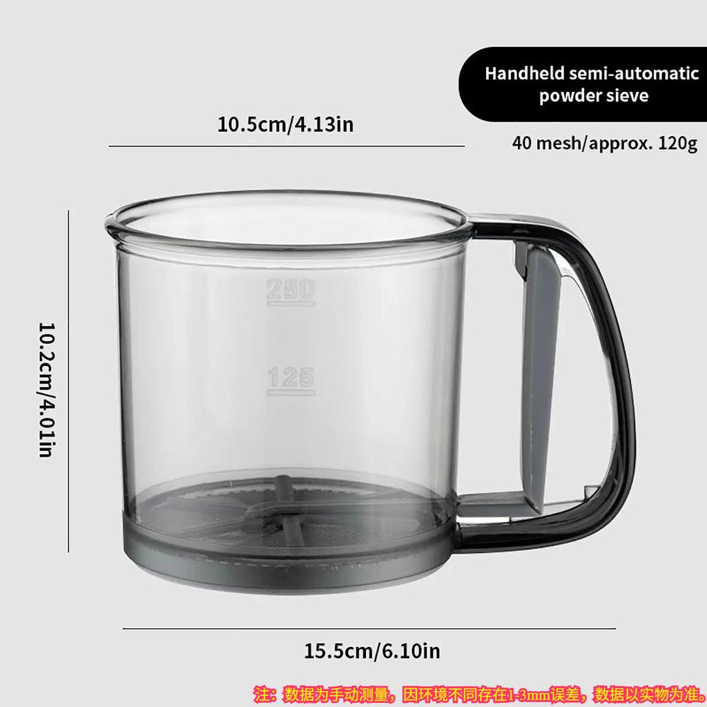 1pcs Semi Automatic Flour Sieve Fine Mesh Sieve Powder Cup with Scale Flour Cocoa Powder Filtration Baking