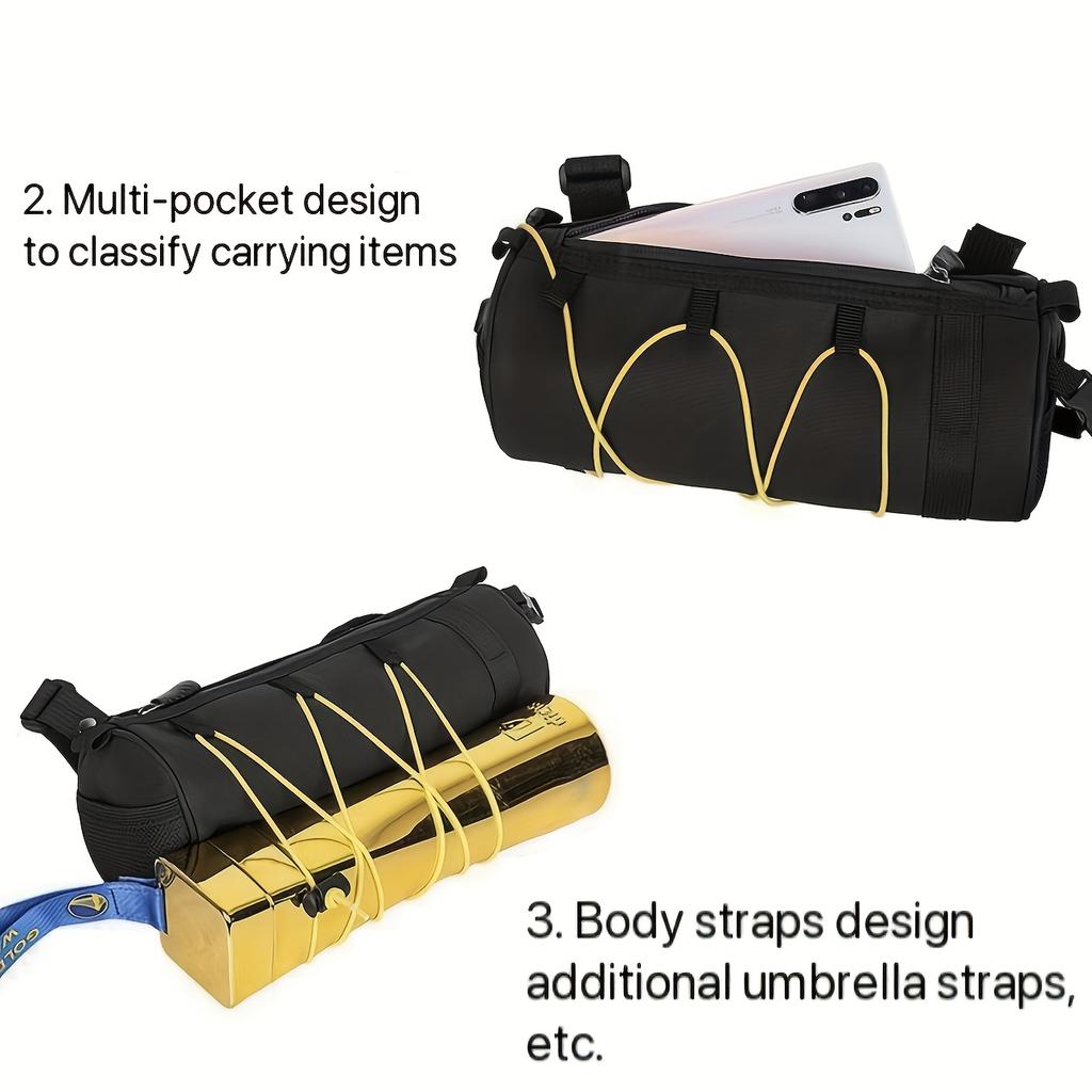 Large Capacity Bike Front Frame Bag Cylindrical Bicycle Handlebar Bag with Elastic Fixing Cord