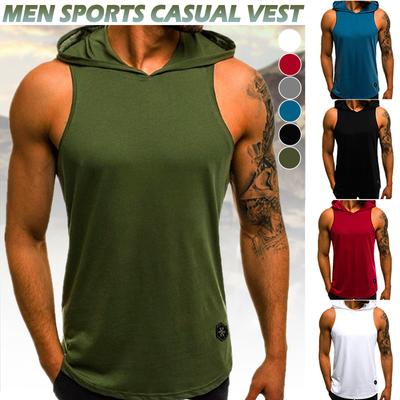 Men's Gym Pullover Vest Sleeveless Casual Hoodie Hooded Tank Tops Muscle T-Shirt