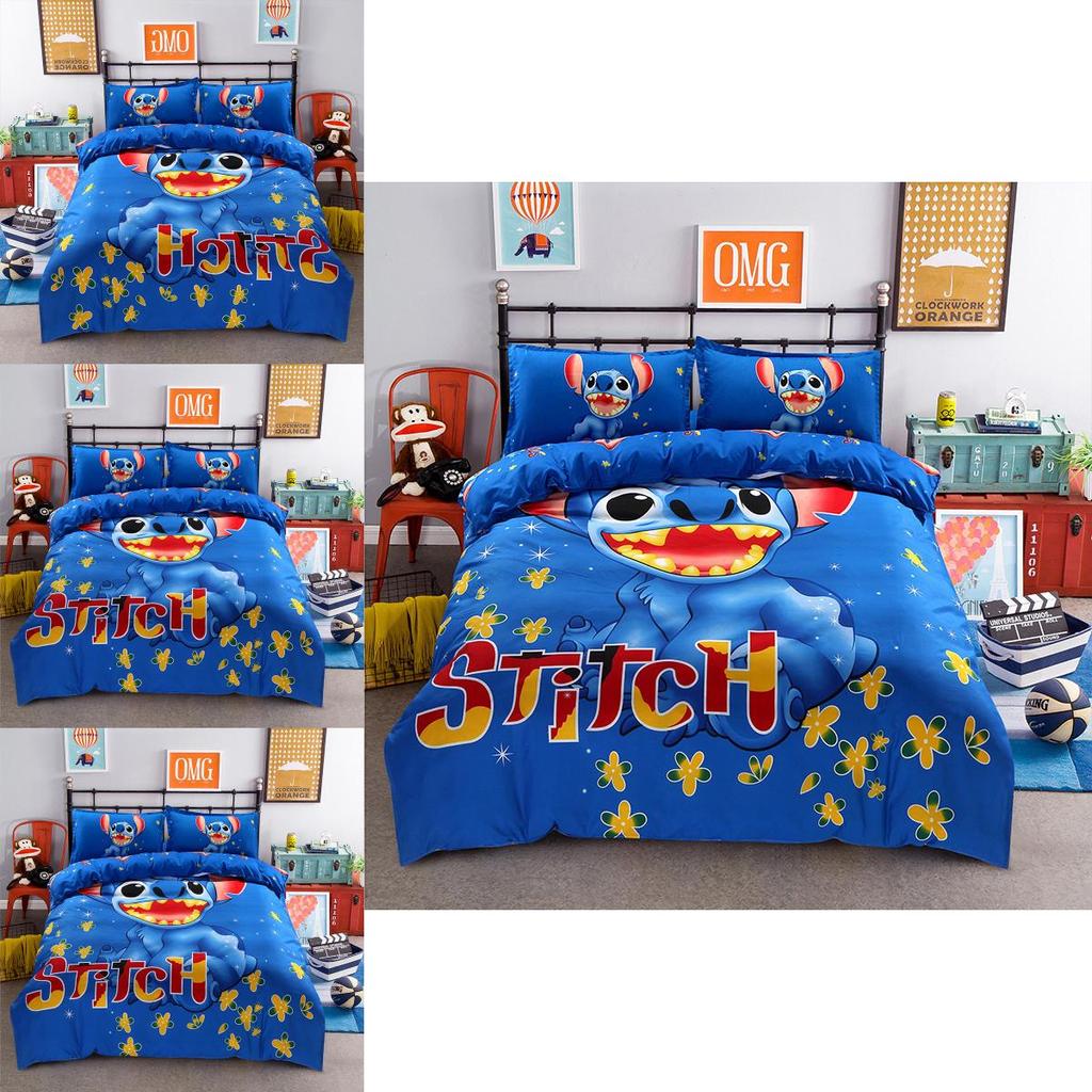 Premium Cartoon Stitch Bedding Set Cotton Blend Duvet Comforter Cover 4pcs For Cozy Warmth
