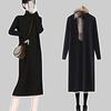 Women's Long-Sleeve Knit Dress for Layering, Mid-Length Over-the-Knee Style