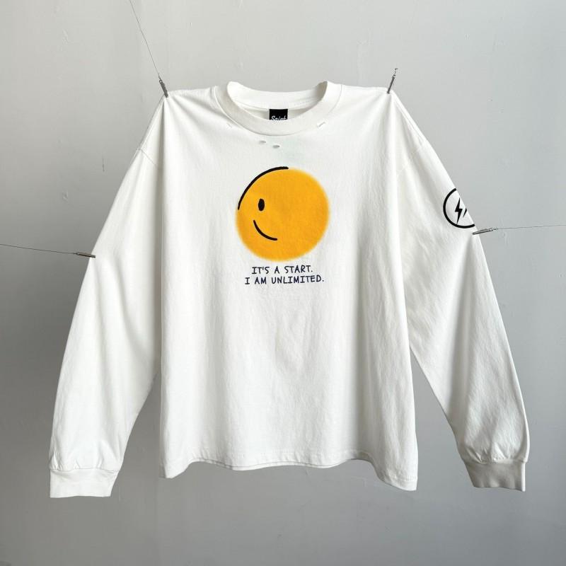 Saint X Hiroshi Fujiwara Limited Edition White Ink Jet Print Long Sleeve Tee - Relaxed Fit Cotton Crewneck