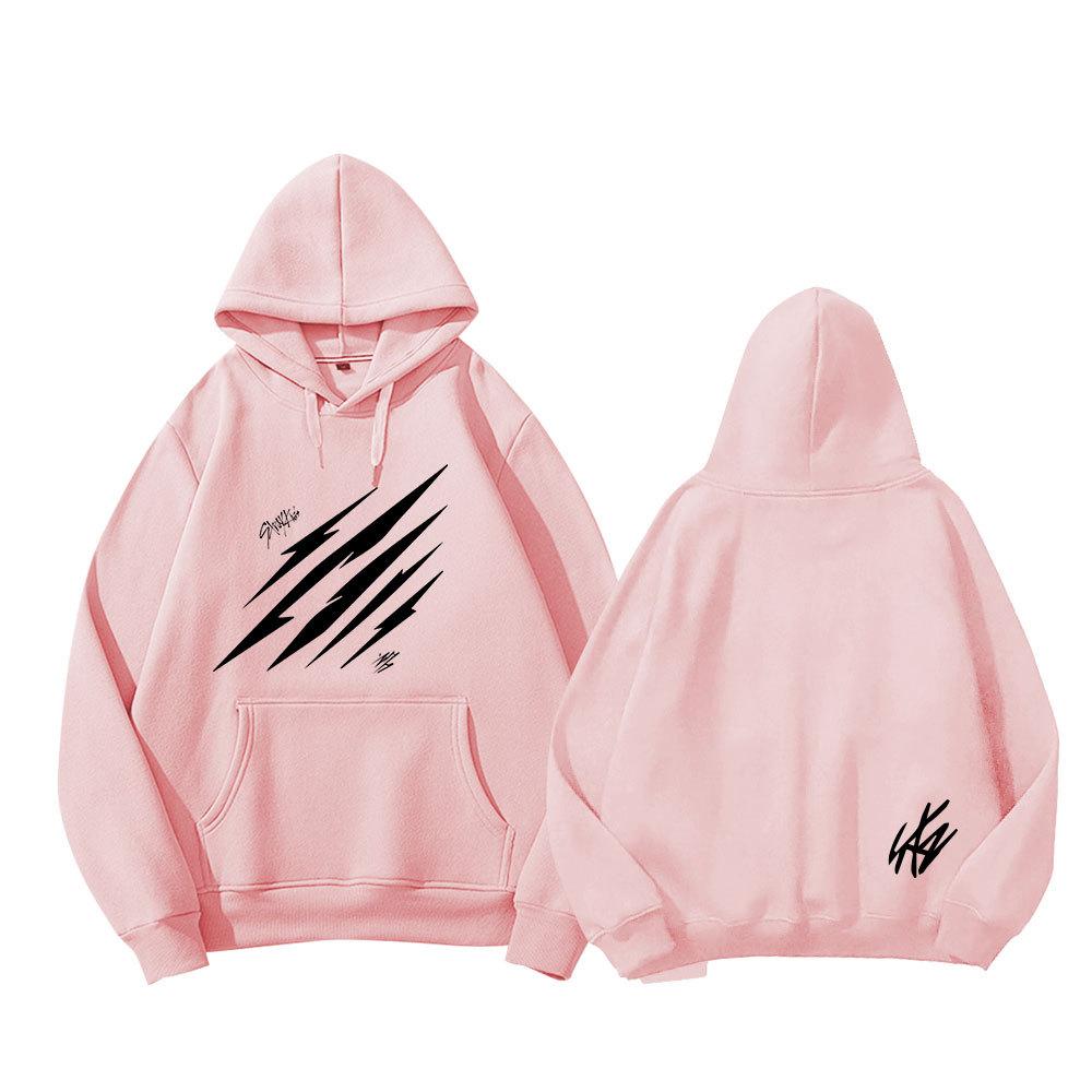 Stray Kids Hoodie Fleece Lined White Pullover Sweatshirt, Claw Graphic Print Kpop Merch, Unisex Casual Long Sleeve Winter Streetwear Top for Fans