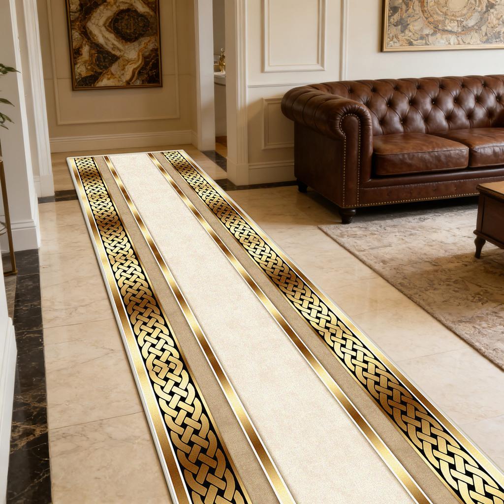 European Gold Light Luxury Antiskid Corridor Carpet Home Decoration Luxury Soft Long Runner Rug Easy Clean Lint-free Floor Mats