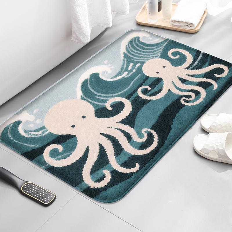 Sea Star Printed Floor Mat, Bathtub Absorbent Foot Mat, Shower Room Small Carpet, Bathroom Door Mat, Soft and Comfortable