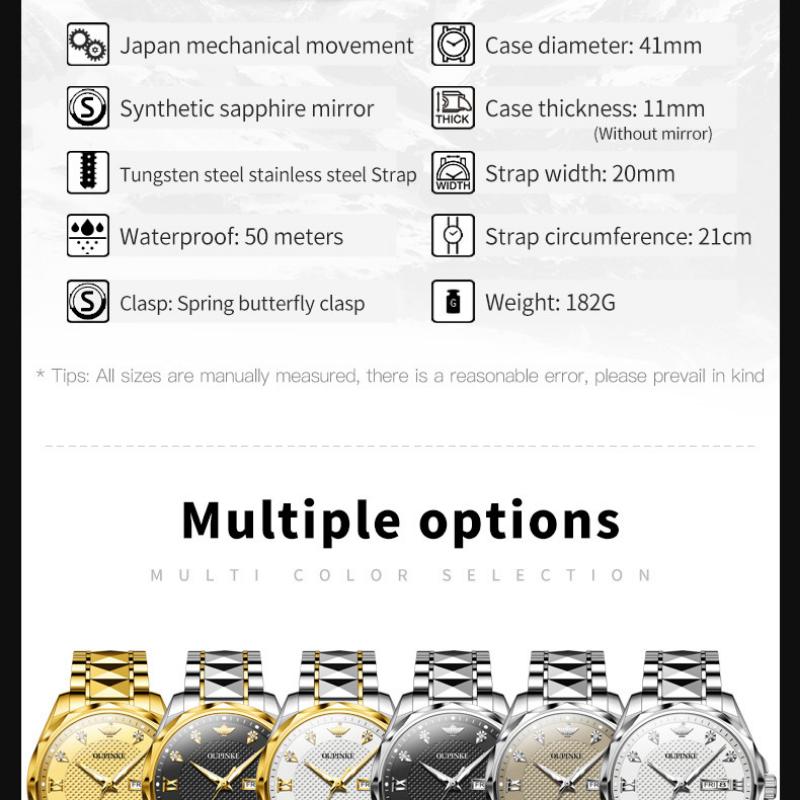 OUPINKE  New Business and leisure Men's Watch Automatic Mechanical Watch Stainless Steel Business Double Calendar Waterproof High-end Watch