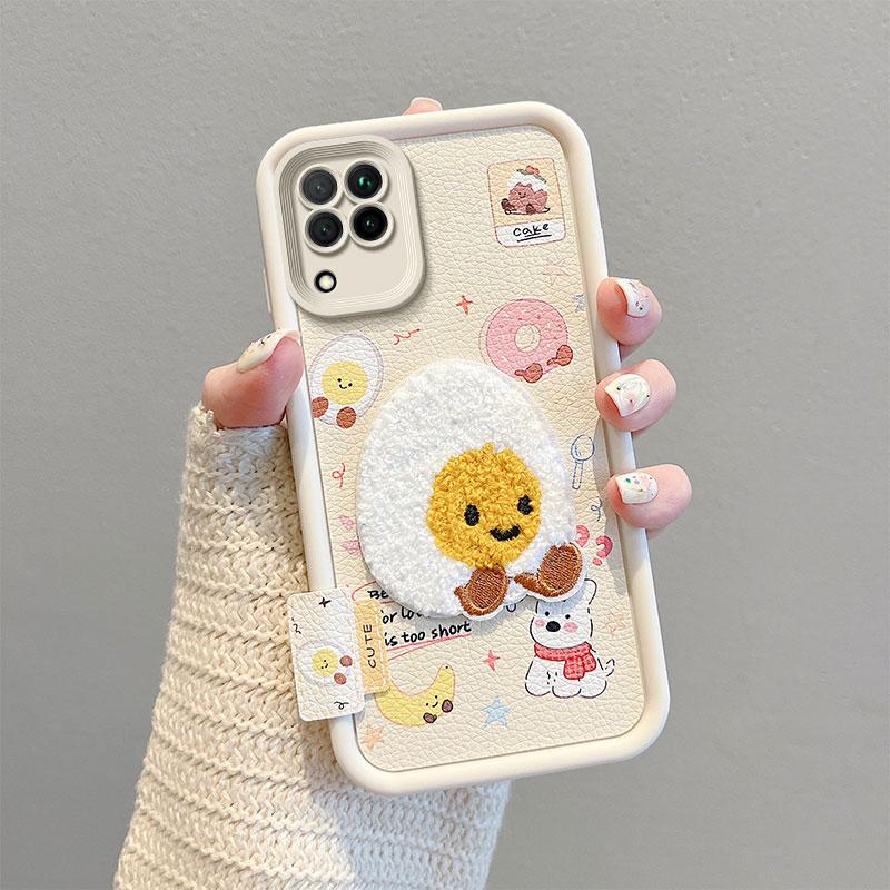 KEYSION Cartoon Cute Plush Embroidery Case for Samsung A12 with Lanyard Soft Silicone Shockproof Phone Back Cover for Galaxy M12