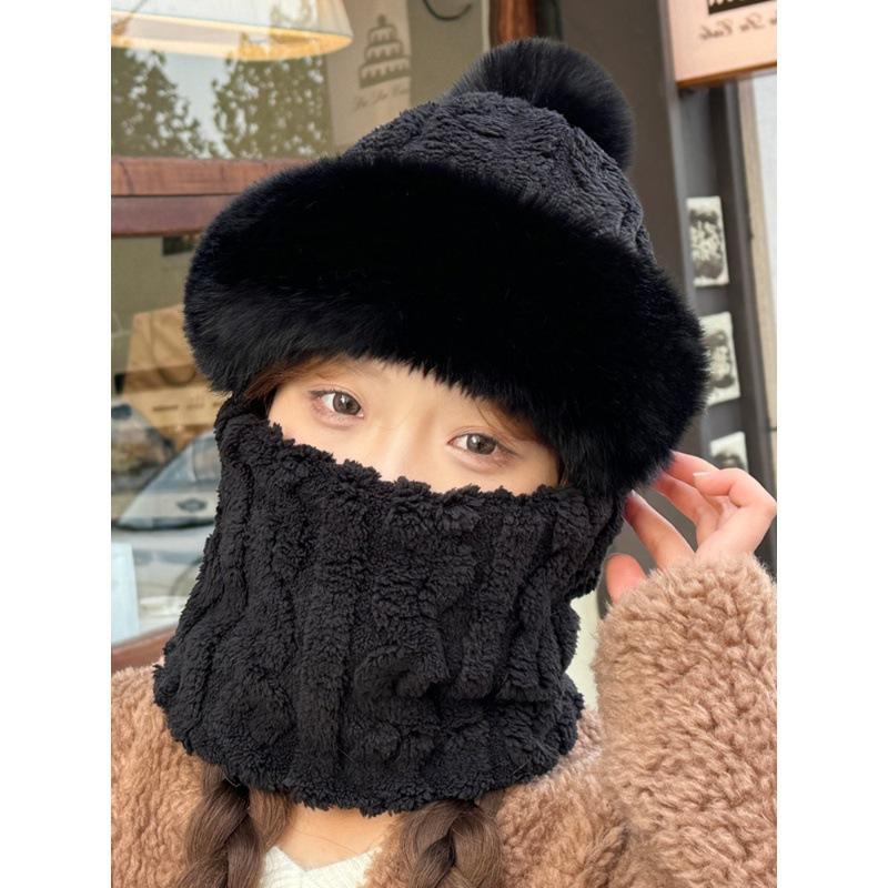 Winter women's outdoor cycling warm scarf mask integrated hat cold protection ear protection thickened plush windproof one-piece