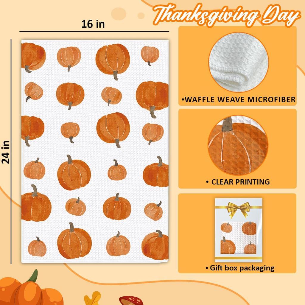 1PCS Thanksgiving Pumpkin Decor Hand Towels for Gifts Women,Farmhouse Watercolors Pumpkin Fall Kitchen Tea Towels and Dishcloths,Anthropology Autumn