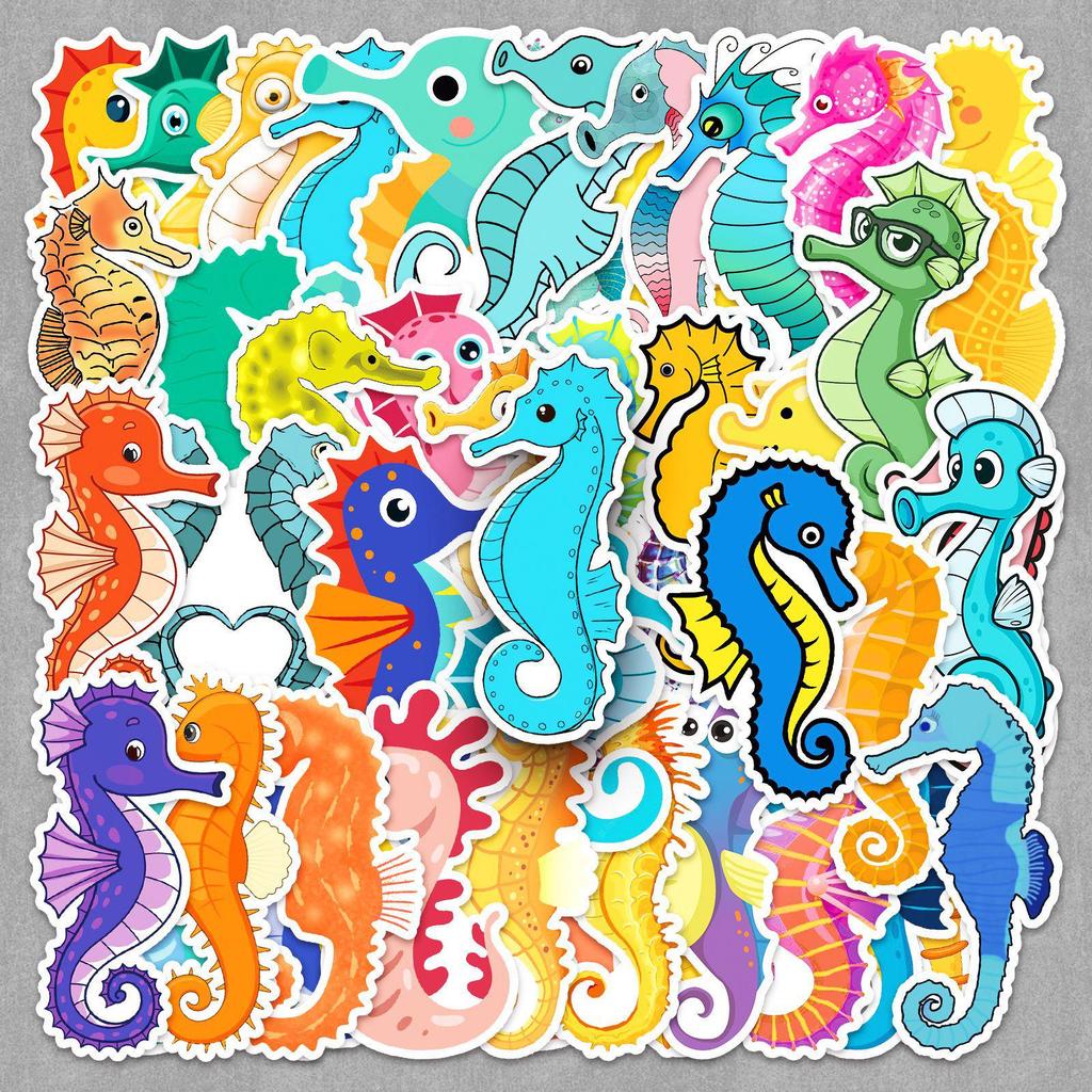 50 Seahorse & Marine Life Cartoon Stickers for DIY Projects, Water Bottles, Stationery, and Planners