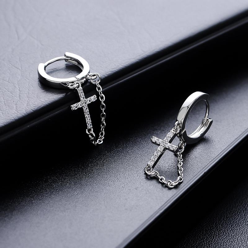 Fashionable And Creative Cross Inlaid Zircon Earrings For Men And Women Hip-hop Punk Tassel Pendants, Daily Party Jewelry Gifts