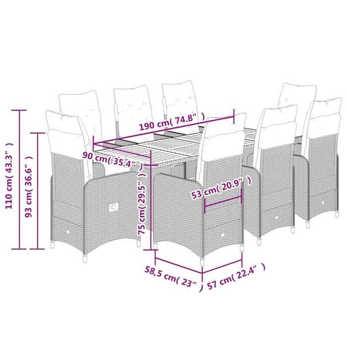 VidaXL 9-piece Garden Bistro Set Cushions Black Poly Rattan 3276985