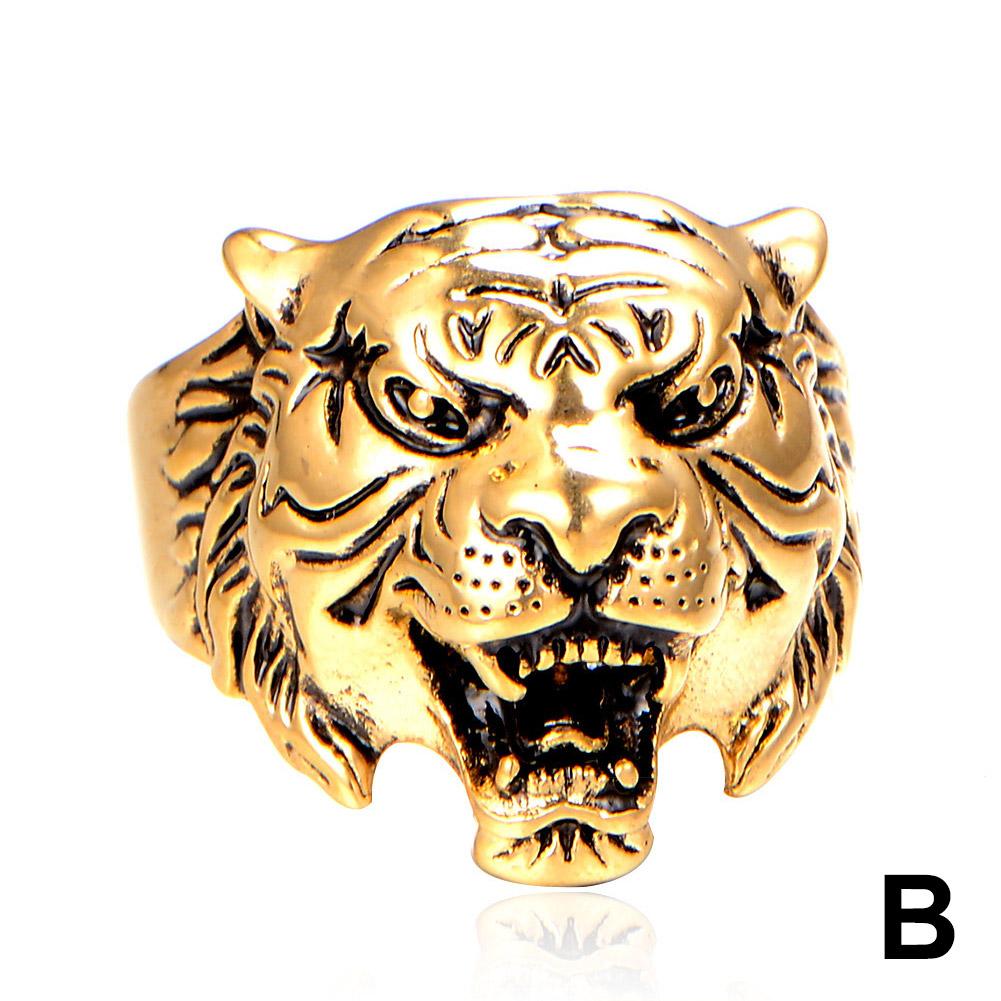 Tiger Ring for Men's Personality Exquisite Animal Jewelry Titanium Steel Retro Tiger Head Ring Antique Adjustable Open Ring 1PCS