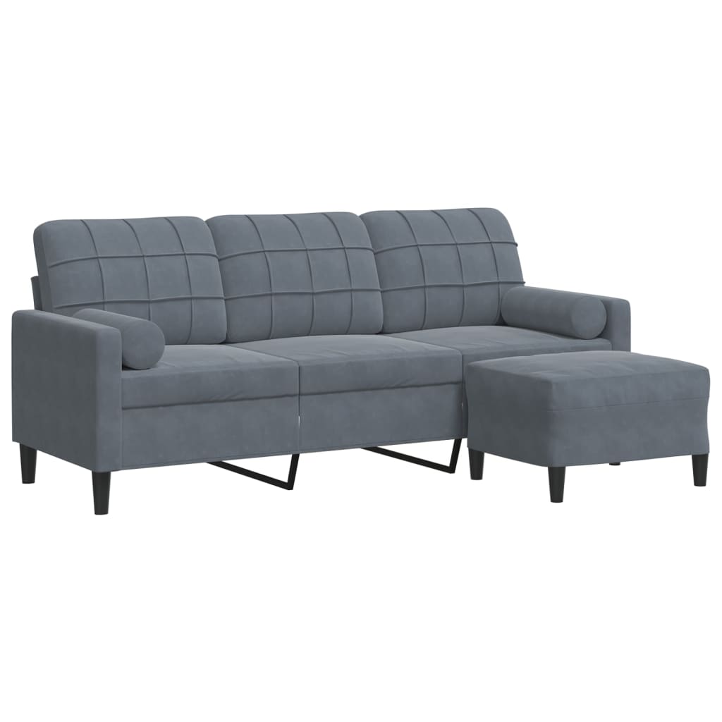 3 Seater Velvet Sofa with Footstool Dark Grey 180 Cm