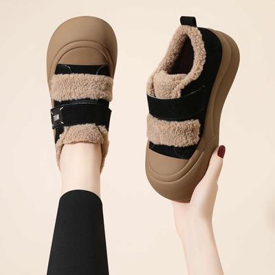 Zapatillas de piel auténtica con suela gruesa para mujer 2024: cálidas, forradas de terciopelo y para exteriores.