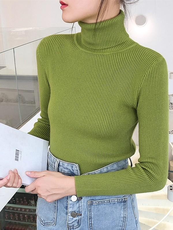 26/5000 Autumn and Winter High-neck Sweater, Women's Slimming Short Thickened Pullover Top, Stylish Long-sleeved Knitted Base Layer