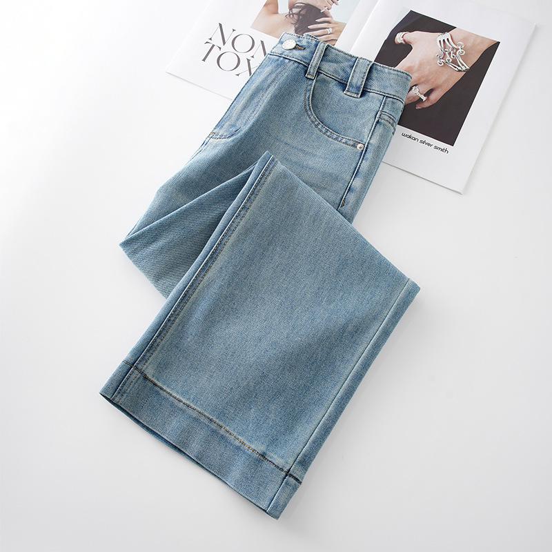 Women's Light Blue High Waist Cropped Jeans - Slimming Retro Style, Straight to Wide Leg, Spring 2025 Collection.