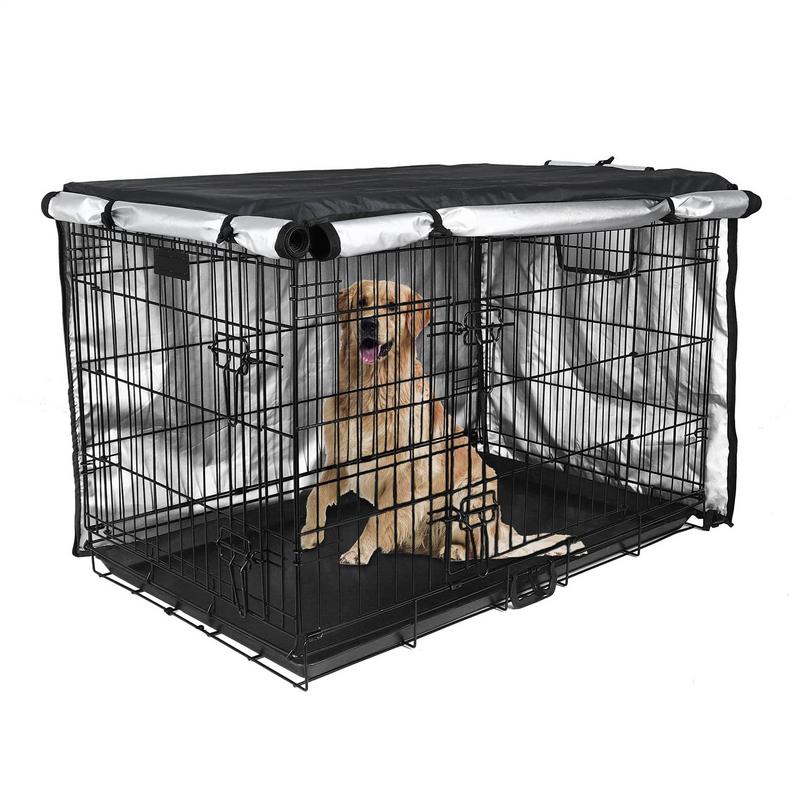 Kennel Cover For Dog Cage Double Door Privacy Dog Crate Cover 42 Inches Heavy Duty Oxford Fabric Puppy Crate Sunshade For Wire